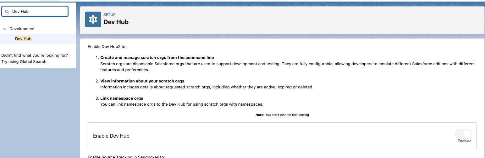 Dev Hub settings page in Partner Business Org with both options enabled