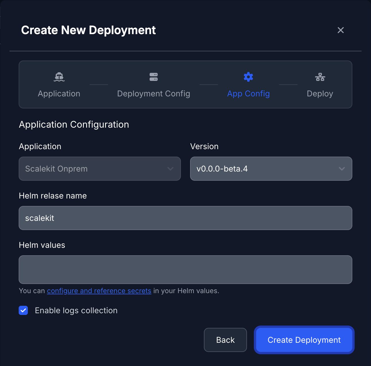 Application Configuration form