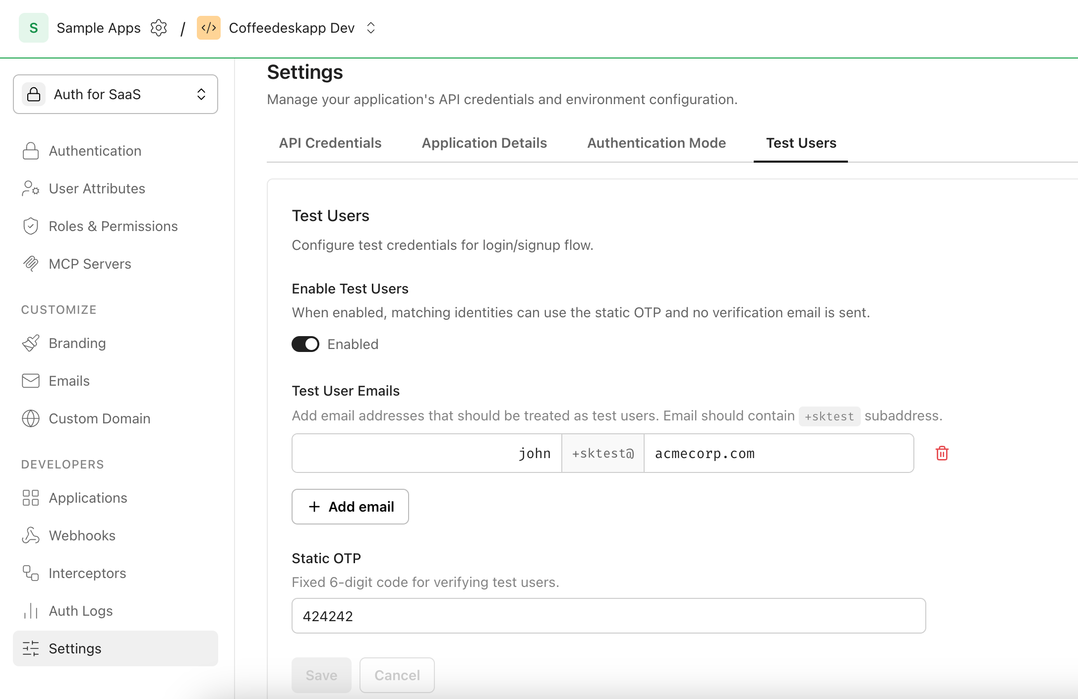 Test users allowlist with an email added